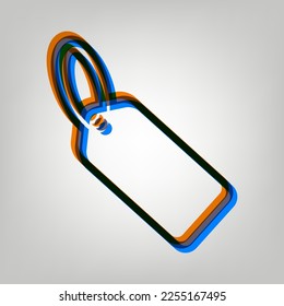 Tag sign illustration. Stroked Icon in orange, azure and old lavender Colors at gray Background. Illustration.