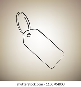 Tag sign illustration. Vector. Brush drawed black icon at light brown background.