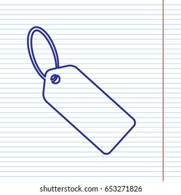 Tag sign illustration. Vector. Navy line icon on notebook paper as background with red line for field.