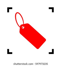 Tag sign illustration. Vector. Red icon inside black focus corners on white background. Isolated.
