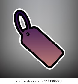 Tag sign illustration. Vector. Violet gradient icon with black and white linear edges at gray background.