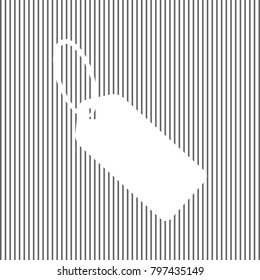 Tag sign illustration. Vector. White icon on grayish striped background. Optical illusion.