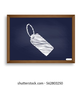 Tag sign illustration. White chalk icon on blue school board with shadow as background. Isolated.
