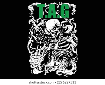 tag smook skull pipe illustration vector
