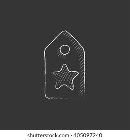 Etiqueta con estrella. Dibujado en un icono de tiza.