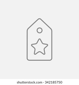 Tag with star line icon for web, mobile and infographics. Vector dark grey icon isolated on light grey background.