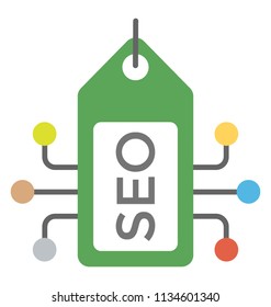 
A tag stating seo with network nodes indicating online marketing and optimization services 
