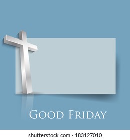 Tag, sticker or label with 3D Jesus cross on good Friday background .