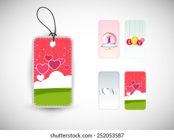 Tag, sticker or label with different beautiful pattern for Happy Valentines Day celebration.