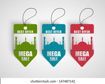 Tag, sticker or label for Muslim community festival Eid Mubarak.