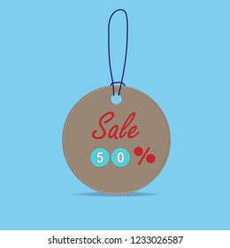 Tag with string isolated on Blue background. Template for price tag, gift tag, address label.
