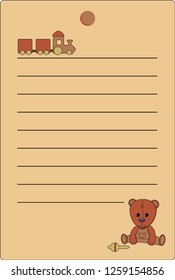 tag with a teddy bear and a train of natural brown colors