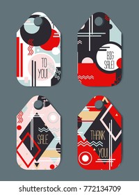 Tag template with abstract pattern and advertising slogans. Vector