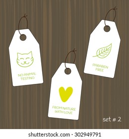 Tag templates for natural and organic products on wooden background. Set # 2.