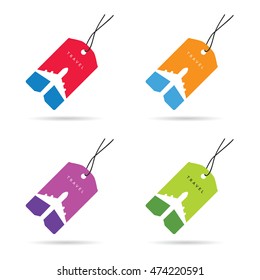 Tag Travel With Airplane Set Color Illustration On White