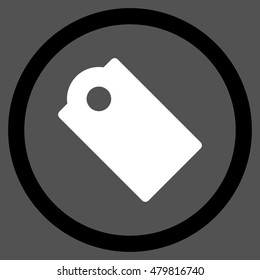 Tag vector bicolor rounded icon. Image style is a flat icon symbol inside a circle, black and white colors, gray background.