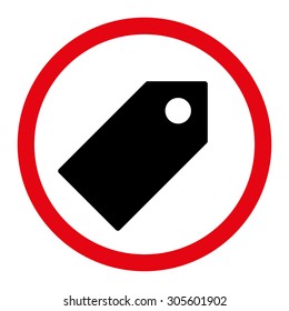 Tag vector icon. This rounded flat symbol is drawn with intensive red and black colors on a white background.