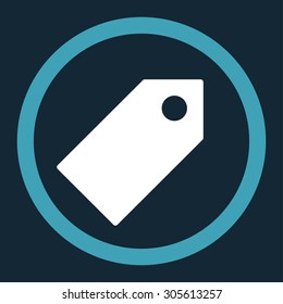Tag vector icon. This rounded flat symbol is drawn with blue and white colors on a dark blue background.