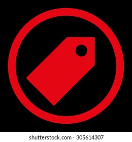 Tag vector icon. This rounded flat symbol is drawn with red color on a black background.