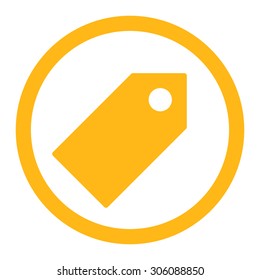 Tag vector icon. This rounded flat symbol is drawn with yellow color on a white background.