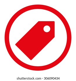 Tag vector icon. This rounded flat symbol is drawn with red color on a white background.