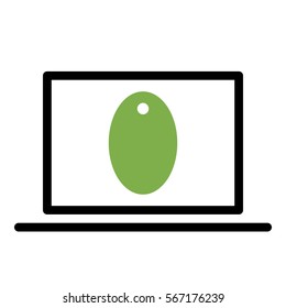 Tag_Price icon - Flat design, glyph style icon - Green enclosed in a computer