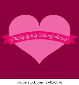 Tagalog Heart with ribbon Happy Mother's Day card in vector format.
