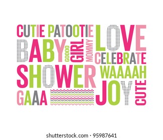 A Tagcloud with different words reffering to a baby girl shower