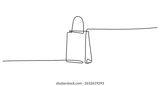 Tagged shopping bag continuous line art. E-commerce retail purchase icon. Sale online shopping market.