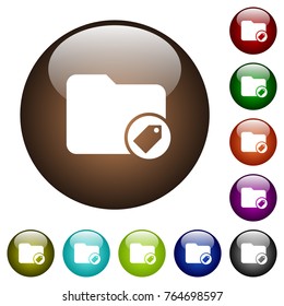 Tagging directory white icons on round color glass buttons