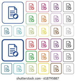 Tagging document color flat icons in rounded square frames. Thin and thick versions included.