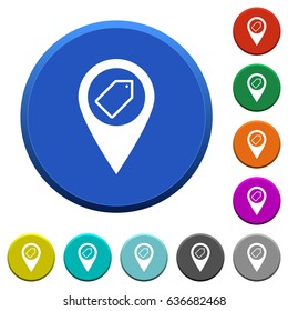 Tagging GPS map location round color beveled buttons with smooth surfaces and flat white icons