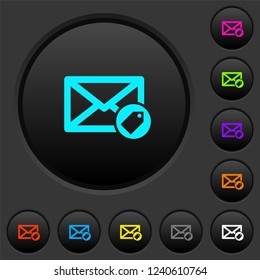 Tagging mail dark push buttons with vivid color icons on dark grey background