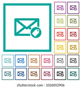 Tagging mail flat color icons with quadrant frames on white background