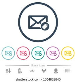 Tagging mail flat color icons in round outlines. 6 bonus icons included.