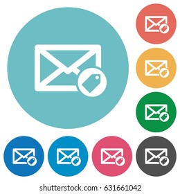 Tagging mail flat white icons on round color backgrounds