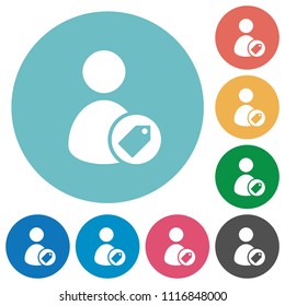 Tagging user flat white icons on round color backgrounds