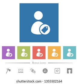 Tagging user flat white icons in square backgrounds. 6 bonus icons included.