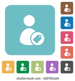 Tagging user white flat icons on color rounded square backgrounds