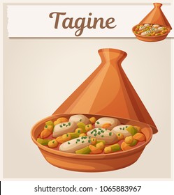 Tagine with chicken meat and vegetables icon. Cartoon vector food illustration