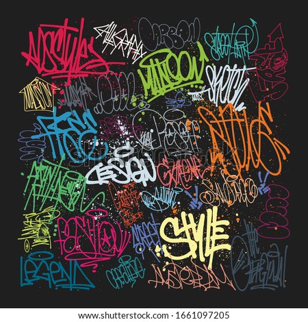 Taging on wall. Beautiful street art of graffiti