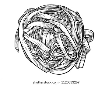 Tagliatelle, Fettuccine, Pasta Illustration, Drawing, Engraving, Ink, Line Art, Vector