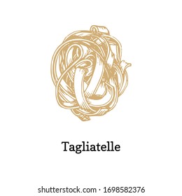 Tagliatelle, Graphic Illustration In Vector. Hand Drawn Pastа On White Background.