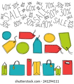 Tags and bags colorful drawings vector