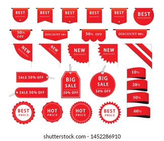 Tags and banner set. Vector badges and labels isolated design.