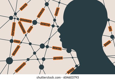 Tags cloud. Autism relative vector brochure, report or flyer design template. Scientific medical designs. Molecule And Communication Background. Connected lines with dots.