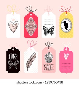 Tags collection.   illustrations and decorative elements. Freehand drawing