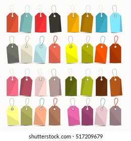 Tags. Colorful Retro Vector Paper Labels Set with Strings - Ropes Isolated on White Background.