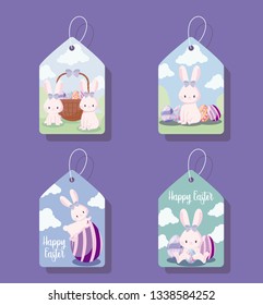 tags with cute female rabbits of easter