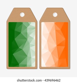 Tags design on both sides, cardboard sale labels. Background for Happy Indian Independence Day celebration with national flag colors, vector illustration.